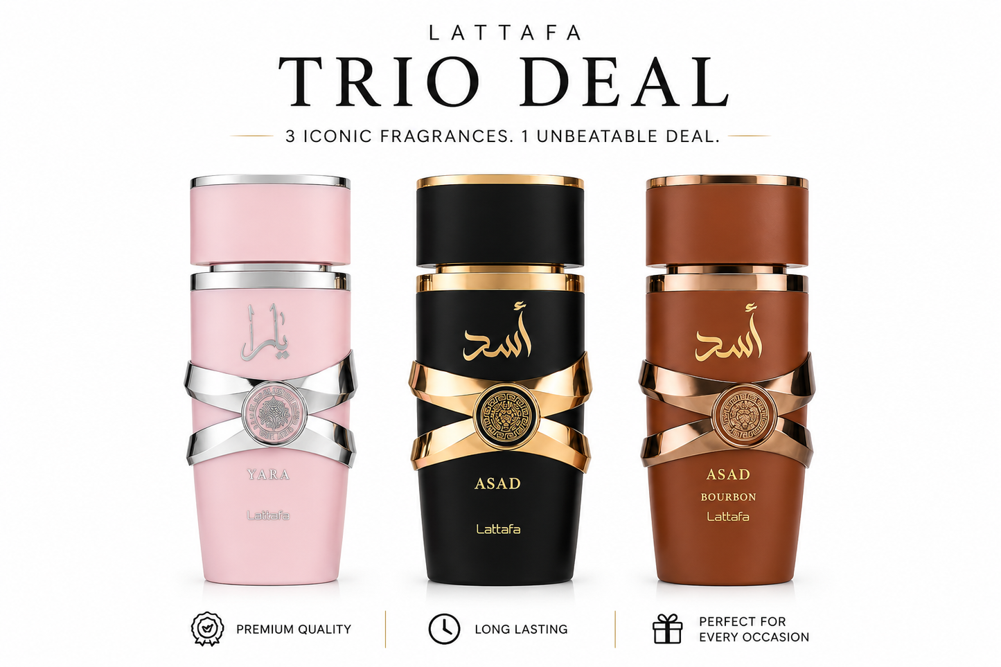 Lattafa Trio Deal | Yara, Asad & Asad Bourbon 100ml