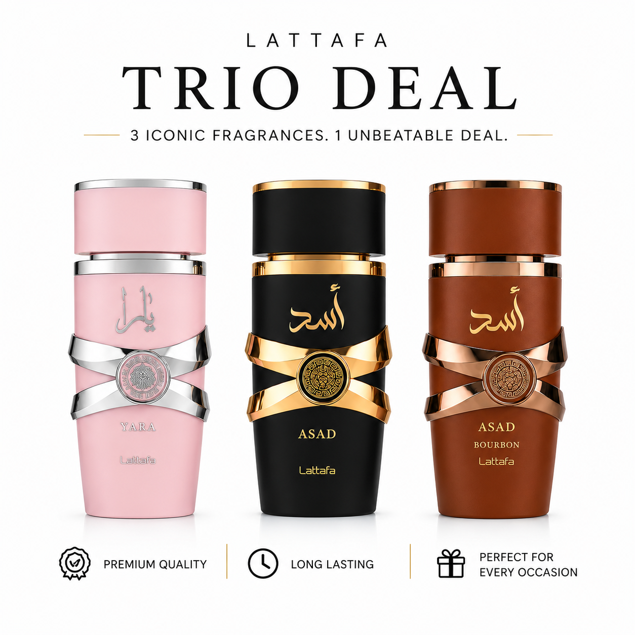 Lattafa Trio Deal | Yara, Asad & Asad Bourbon 100ml