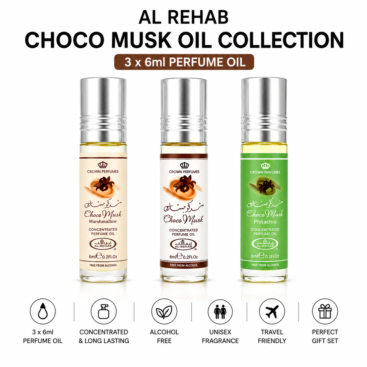 Al Rehab | Choco Musk Perfume Oil Collection | 3 x 6ml